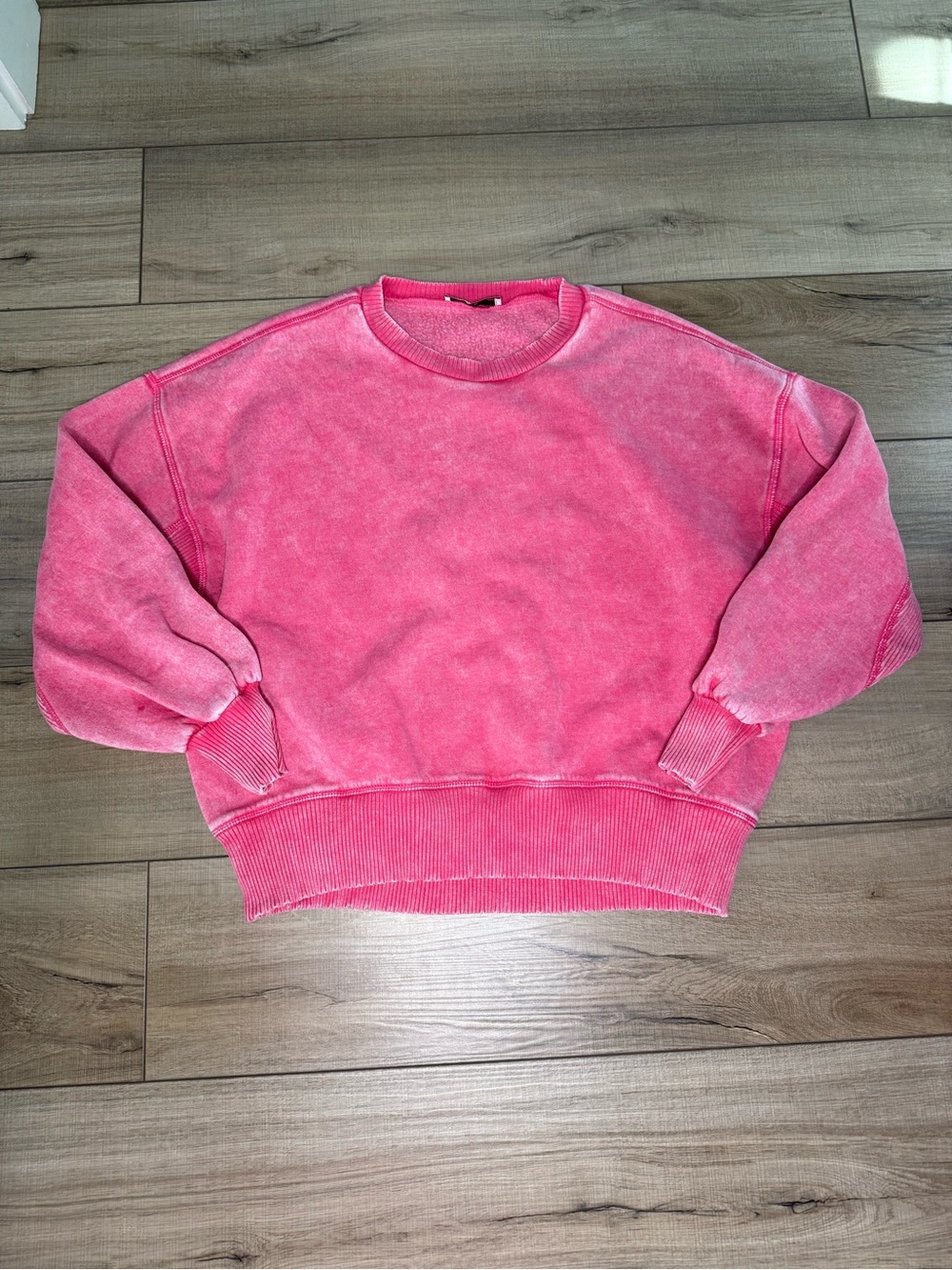Zenana Pink Acid Wash Oversized Sweatshirt Medium Mineral Wash Cozy
